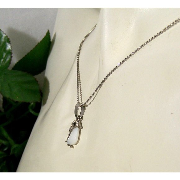 Penguin Pendant Dainty Necklace Adjustable Extender Small Ball Chain Silver Tone - Picture 3 of 5